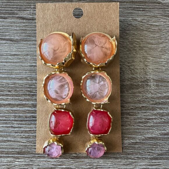 Elegant Gold and Pink Drop Earrings A1342 - Picture 2 of 3